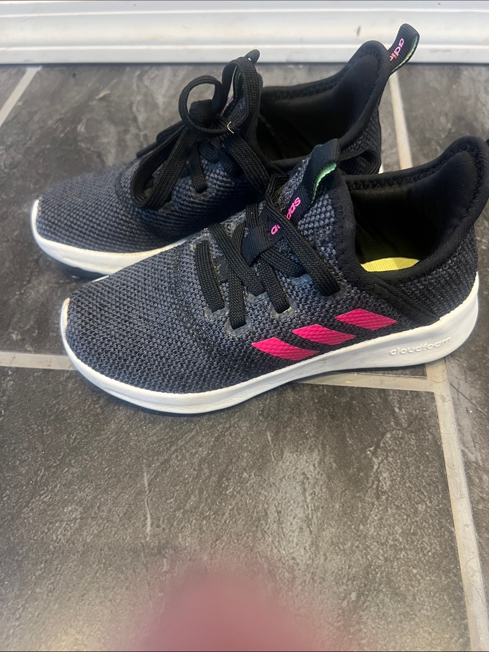adidas Black Sneakers with Pink Stripes and White Sole